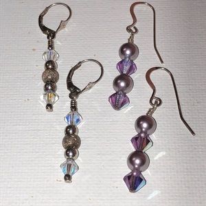 Handcrafted crystal dangle earrings 2 pairs